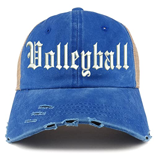 Trendy Apparel Shop Old English Volleyball Frayed Bill Trucker Mesh Back Cap
