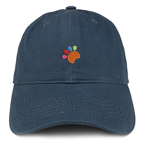 Trendy Apparel Shop Colorful Dog Paw Embroidered Brushed Cotton Dad Hat Ball Cap - Navy