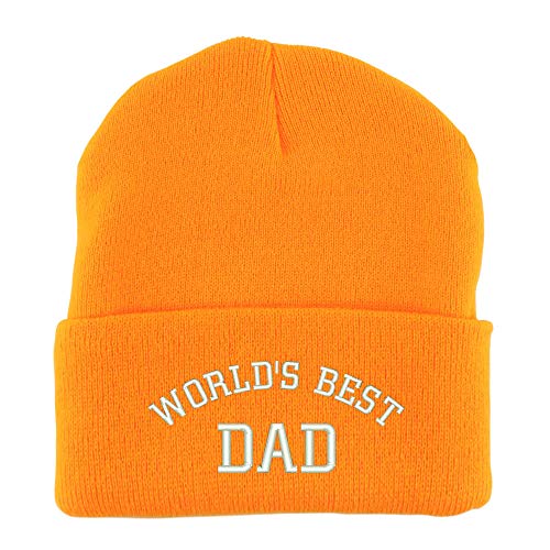 Trendy Apparel Shop World's Best Dad Embroidered Made in USA Cuff Folded Acylic Knit Winter Beanie Hat