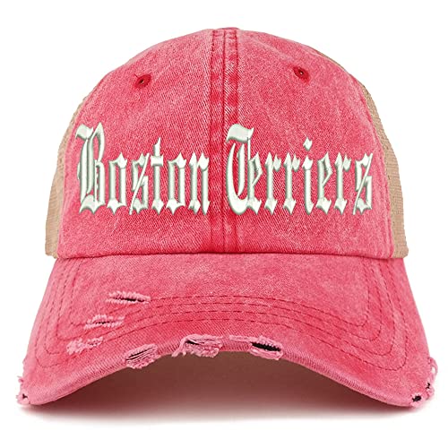 Trendy Apparel Shop Old English Boston Terriers Frayed Bill Trucker Mesh Back Cap