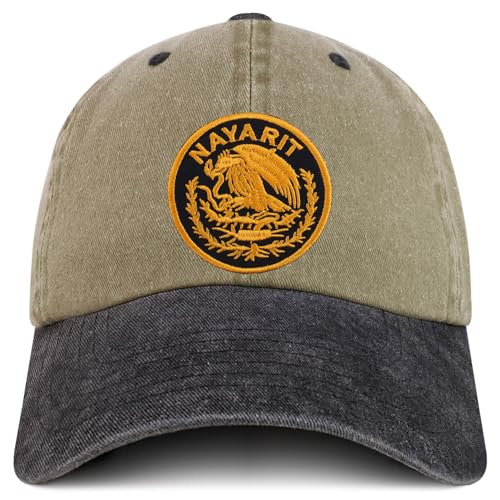 Trendy Apparel Shop Nayarit Mexico Gold Embroidered Patch Pigment Dyed Washed Baseball Cap