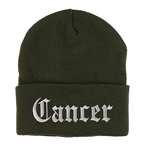 Trendy Apparel Shop Cancer Old English Embroidered Long Cuff Beanie