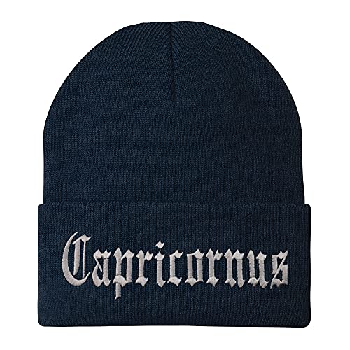 Trendy Apparel Shop Capricornus Old English Embroidered Long Cuff Beanie