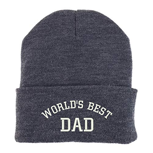 Trendy Apparel Shop World's Best Dad Embroidered Made in USA Cuff Folded Acylic Knit Winter Beanie Hat