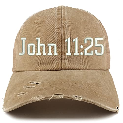 Trendy Apparel Shop John 11:25 Frayed Bill Trucker Mesh Back Cap