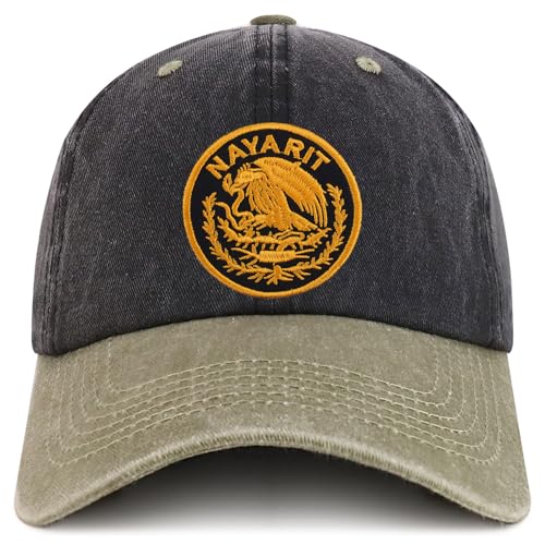 Trendy Apparel Shop Nayarit Mexico Gold Embroidered Patch Pigment Dyed Washed Baseball Cap