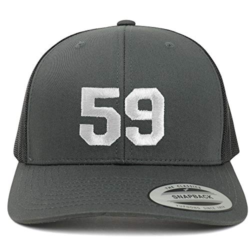 Trendy Apparel Shop Number 59 White Thread Embroidered Retro Trucker Mesh Cap