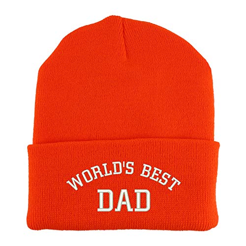 Trendy Apparel Shop World's Best Dad Embroidered Made in USA Cuff Folded Acylic Knit Winter Beanie Hat