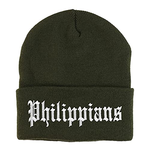 Trendy Apparel Shop Philippians Old English Embroidered Long Cuff Beanie