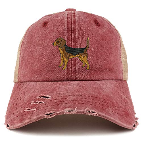 Trendy Apparel Shop Beagle Dog Embroidered Frayed Bill Trucker Mesh Back Cap