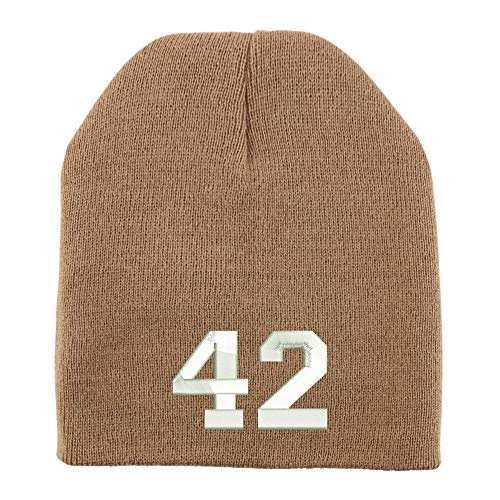 Trendy Apparel Shop Number 42 Collegiate Varsity Font Embroidered Made in USA Short Acrylic Knit Winter Beanie Hat