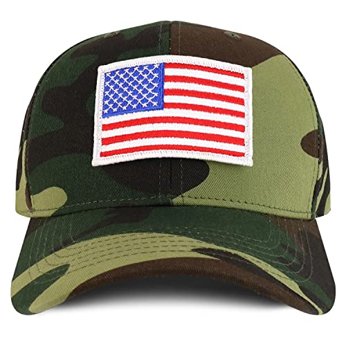 Trendy Apparel Shop White USA Flag Patch Tactical Cap, Fits Child to Adult 2XL