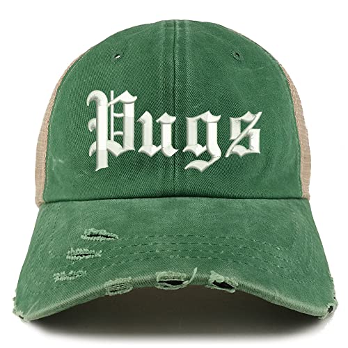 Trendy Apparel Shop Old English Pugs Frayed Bill Trucker Mesh Back Cap