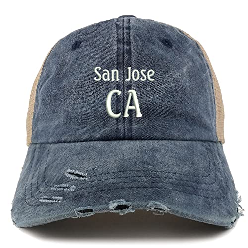 Trendy Apparel Shop San Jose CA Embroidered Frayed Bill Trucker Mesh Back Cap