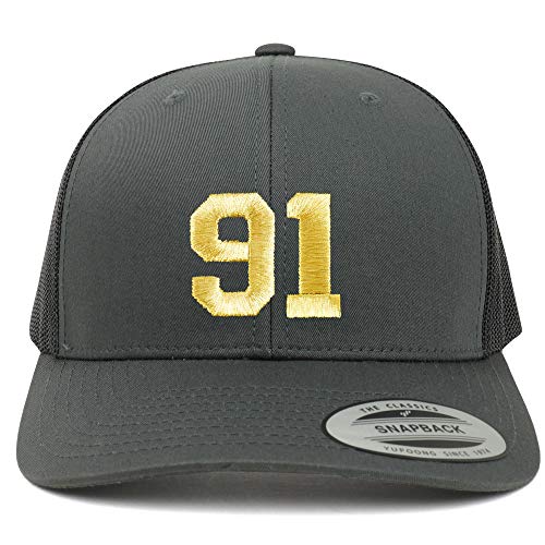 Trendy Apparel Shop Number 91 Gold Thread Embroidered Retro Trucker Mesh Cap
