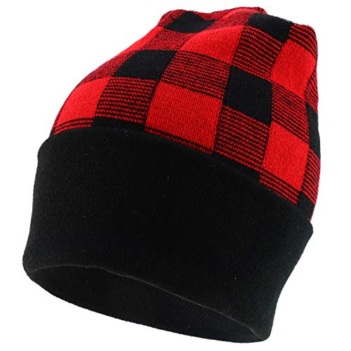 Trendy Apparel Shop Made in USA Check Pattern Knit Cuffed Long Winter Beanie
