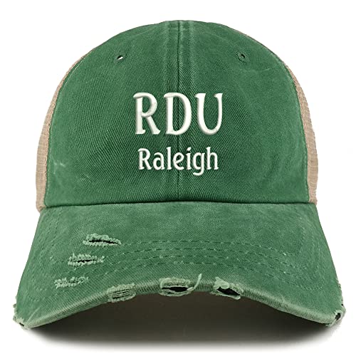 Trendy Apparel Shop RDU Raleigh Embroidered Frayed Bill Trucker Mesh Back Cap