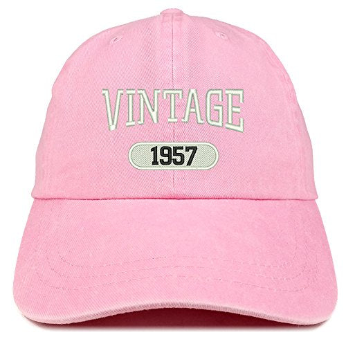Trendy Apparel Shop Vintage 1957 Embroidered 64th Birthday Soft Crown Washed Cotton Cap