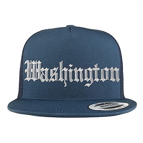 Trendy Apparel Shop Washington Old English 5 Panel Flatbill Trucker Cap