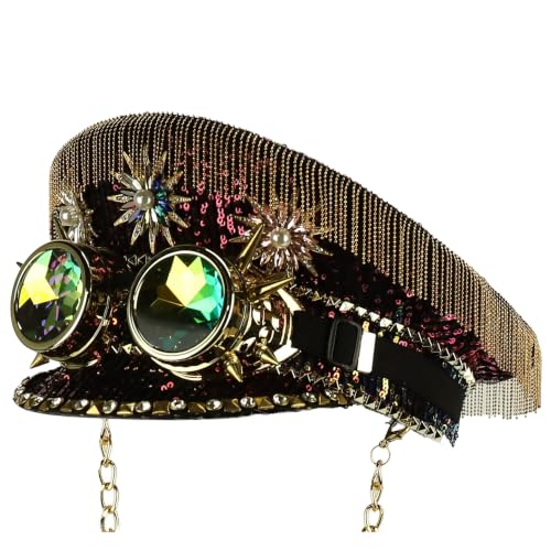 Trendy Apparel Shop Festival Party Sparkly Sequin Rhinestone Captain Hat