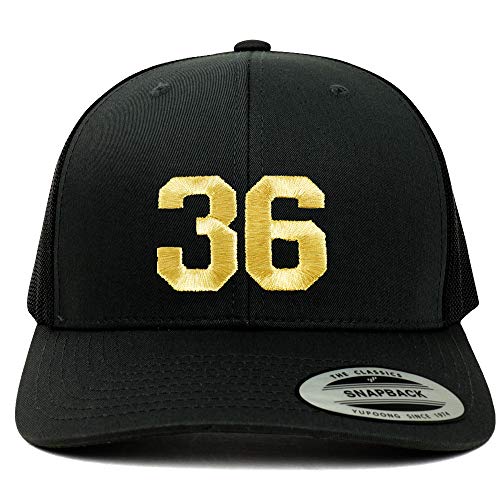 Trendy Apparel Shop Number 36 Gold Thread Embroidered Retro Trucker Mesh Cap