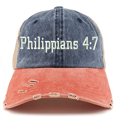 Trendy Apparel Shop Philippians 4:7 Frayed Bill Trucker Mesh Back Cap