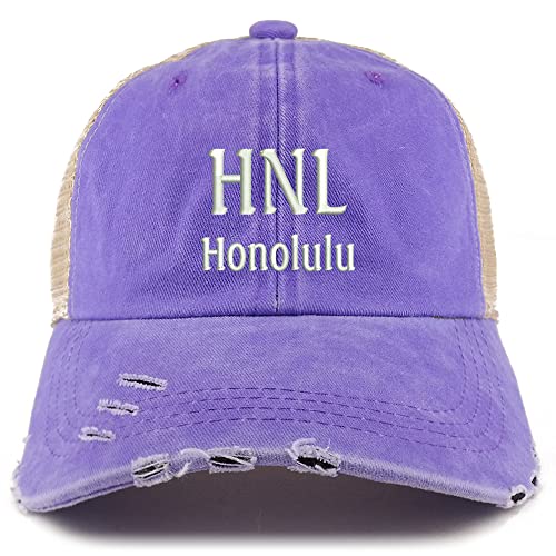 Trendy Apparel Shop HNL Honolulu Embroidered Frayed Bill Trucker Mesh Back Cap
