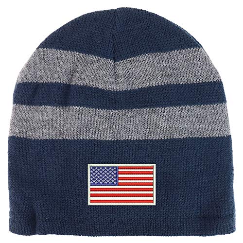 Trendy Apparel Shop White American Flag Fleece Lined Striped Short Beanie