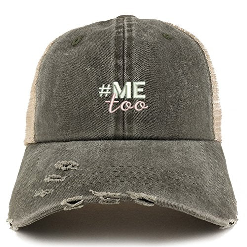 Trendy Apparel Shop #Me Too Movement Embroidered Frayed Bill Trucker Mesh Cap