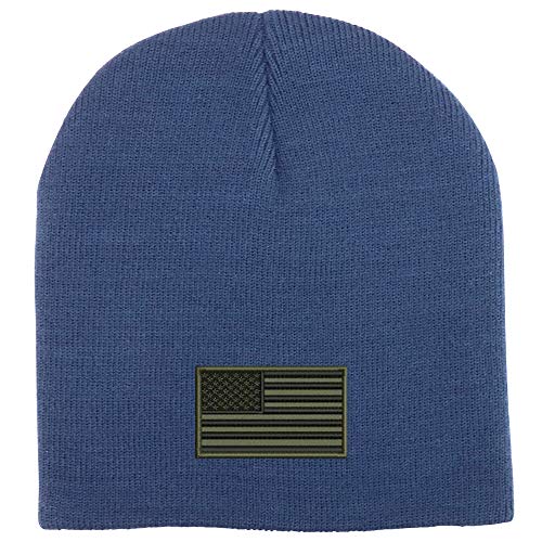 Trendy Apparel Shop Olive American Flag Acrylic Winter Knit Skull Short Beanie