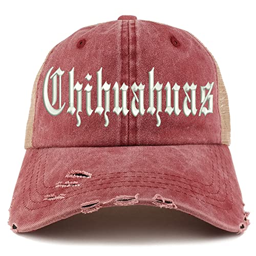 Trendy Apparel Shop Old English Chihuahuas Frayed Bill Trucker Mesh Back Cap