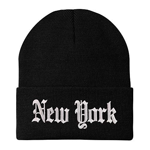 Trendy Apparel Shop New York State Old English Embroidered Long Cuff Beanie