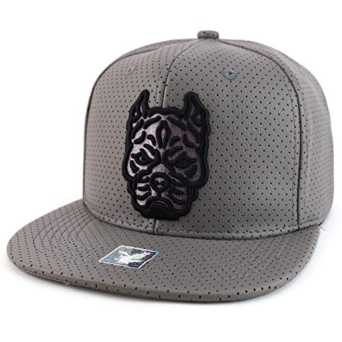 Trendy Apparel Shop Pitbull Embroidered PU Leather Flatbill Snapback Cap