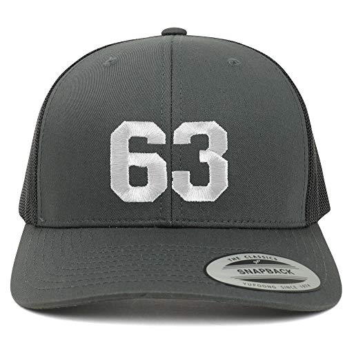 Trendy Apparel Shop Number 63 White Thread Embroidered Retro Trucker Mesh Cap