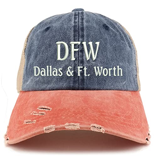 Trendy Apparel Shop DFW Dallas and Fort Worth Embroidered Frayed Bill Trucker Mesh Back Cap
