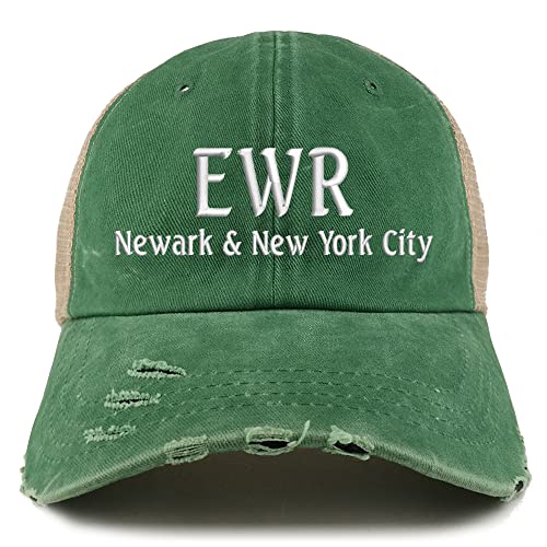 Trendy Apparel Shop EWR Newark and New York City Embroidered Frayed Bill Trucker Mesh Back Cap