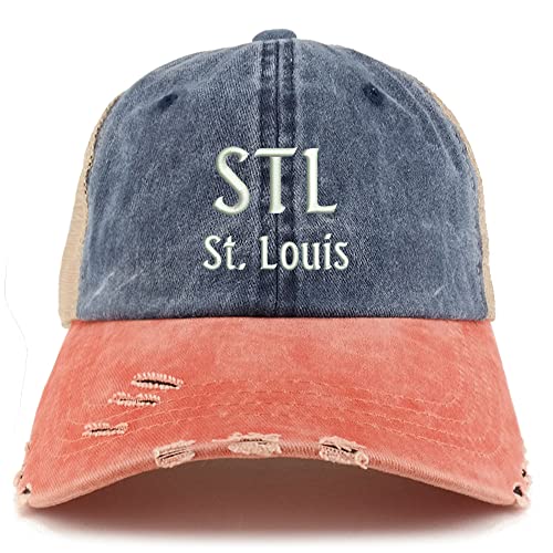 Trendy Apparel Shop STL St. Louis Embroidered Frayed Bill Trucker Mesh Back Cap