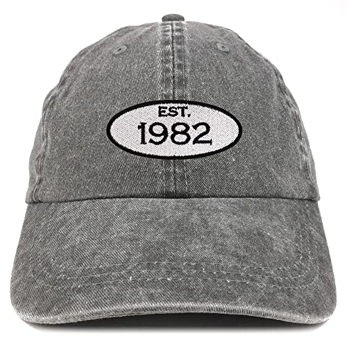 Trendy Apparel Shop Established 1982 Embroidered 42nd Birthday Gift Pigment Dyed Washed Cotton Cap