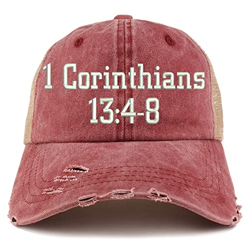 Trendy Apparel Shop 1 Corinthians 13:4-8 Frayed Bill Trucker Mesh Back Cap