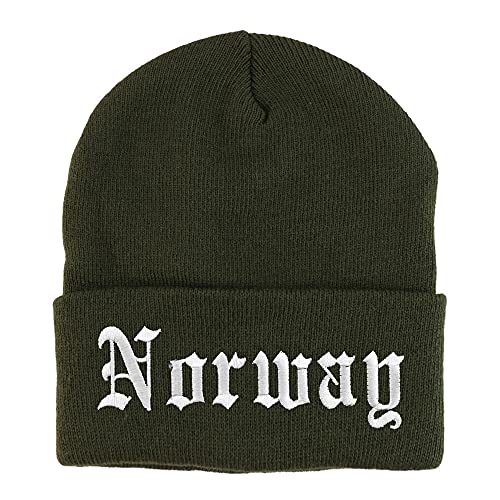 Trendy Apparel Shop Norway Old English Embroidered Long Cuff Beanie