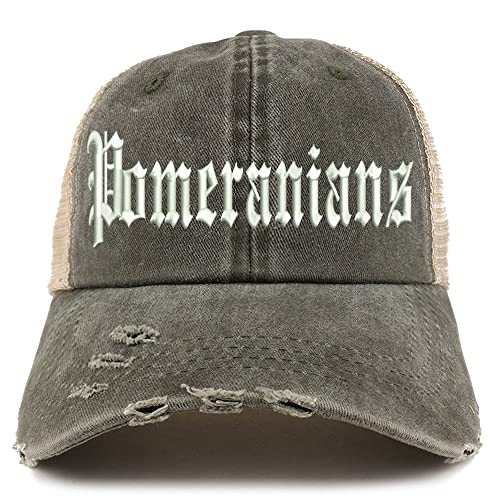 Trendy Apparel Shop Old English Pomeranians Frayed Bill Trucker Mesh Back Cap