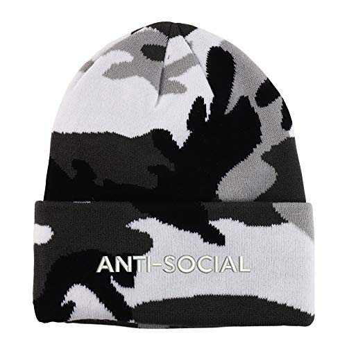 Trendy Apparel Shop Anti Social Embroidered Made in USA Camo Beanie