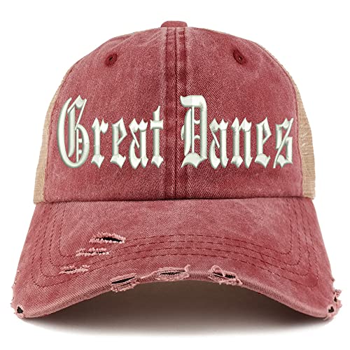 Trendy Apparel Shop Old English Great Danes Frayed Bill Trucker Mesh Back Cap