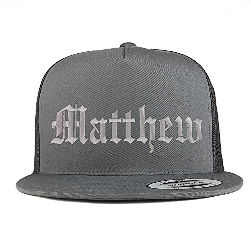 Trendy Apparel Shop Matthew Old English 5 Panel Flatbill Trucker Cap