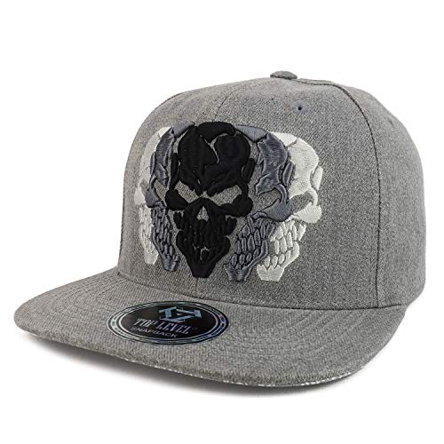 Trendy Apparel Shop Scary Multi Skulls Embroidered Flatbill Cotton Snapback Cap