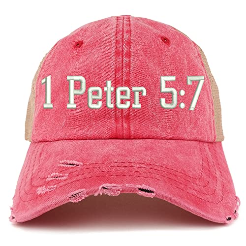 Trendy Apparel Shop 1 Peter 5:7 Frayed Bill Trucker Mesh Back Cap