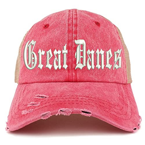Trendy Apparel Shop Old English Great Danes Frayed Bill Trucker Mesh Back Cap