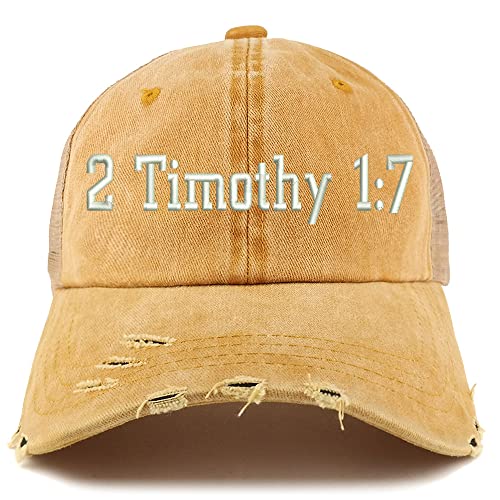 Trendy Apparel Shop 2 Timothy 1: 7 Frayed Bill Trucker Mesh Back Cap