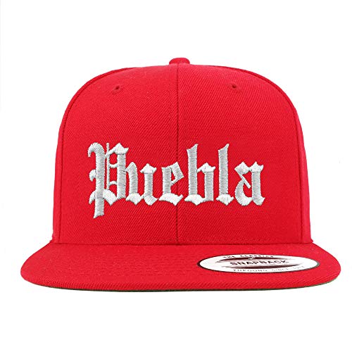 Trendy Apparel Shop Old English Puebla White Embroidered Flatbill Snapback Baseball Cap