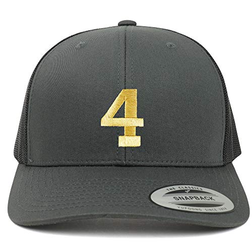 Trendy Apparel Shop Number 4 Gold Thread Embroidered Retro Trucker Mesh Cap